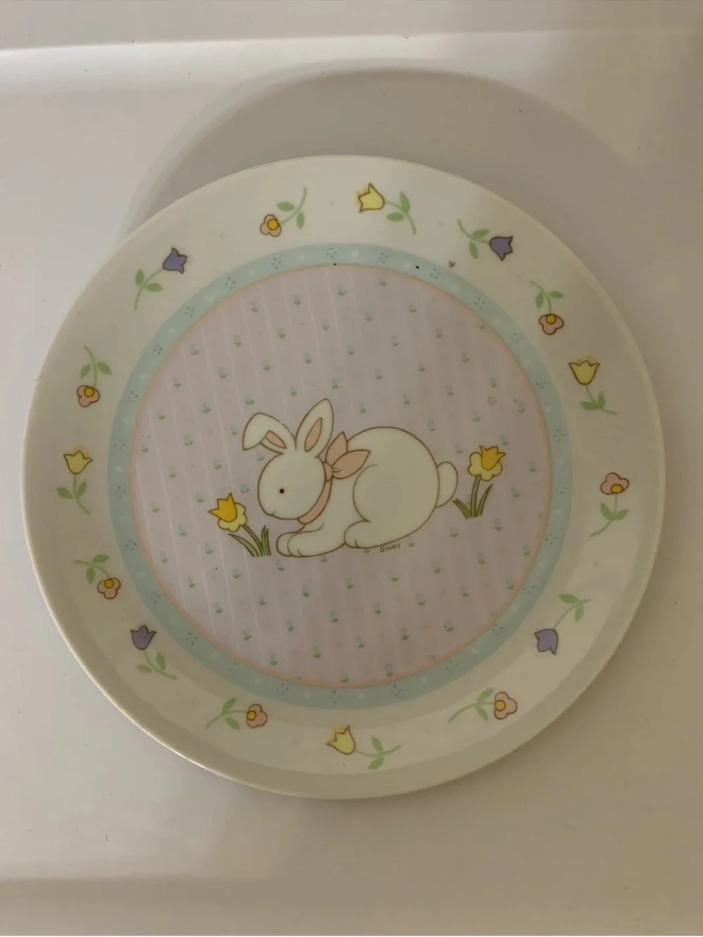 Vintage Bunny Rabbit Plate designed & Hand Decorated Papel Japan 8-1/4